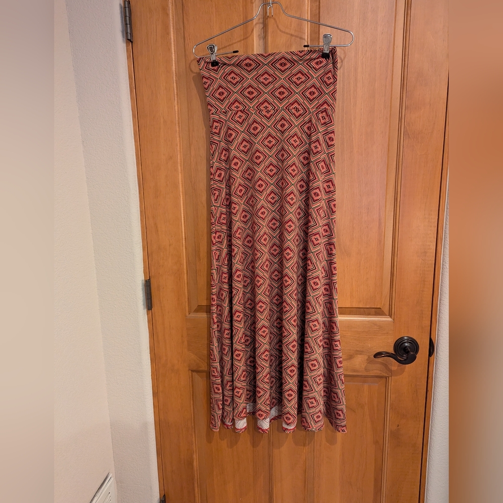 LuLaRoe Red and Brown Diamond Maxi Skirt